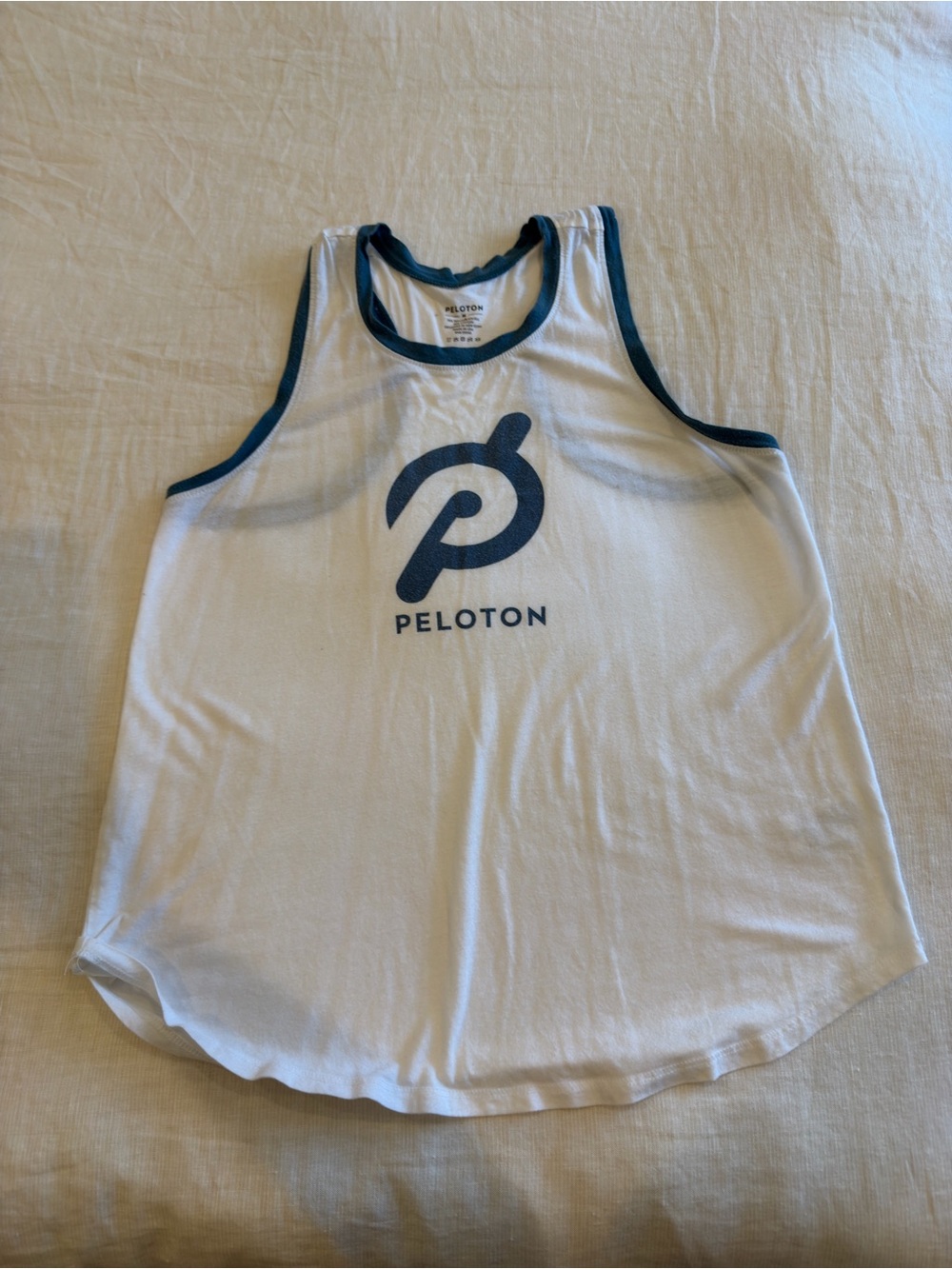 Peloton White Tank Top with Navy Logo Trim